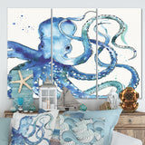 Designart 'Blue Deep Sea VIII' Coastal Premium Canvas Wall Art - 36x28 - 3 Panels