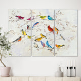 Designart 'Multi-Color Bird on Tree' Modern Farmhouse Canvas Art - 36x28 - 3 Panels