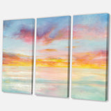 Designart 'Pastel Pink And Blue Clouds' Traditional Premium Canvas Wall Art - 36x28 - 3 Panels