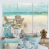 Designart 'Seaside Morning no Window' Coastal Gallery-wrapped Canvas - 36x28 - 3 Panels