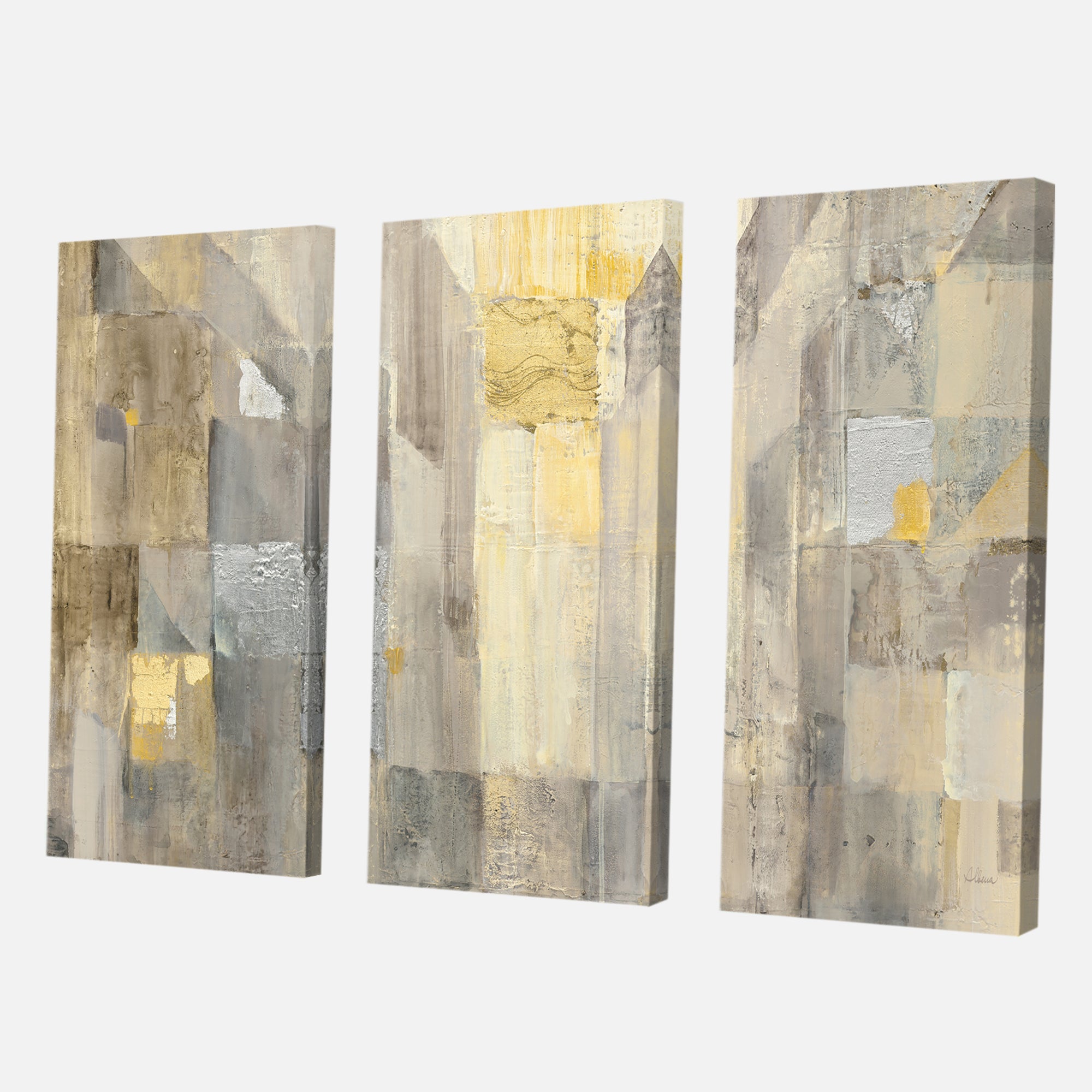 Designart 'Gold Square Watercolor' Glam Canvas Artwork - 36x28 - 3 Panels