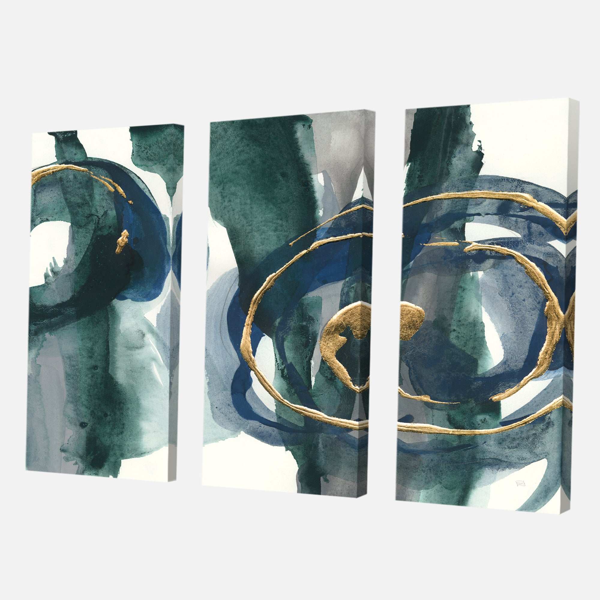 Designart 'Mettalic Indigo and Gold III' Posh & Luxe Canvas Artwork - 36x28 - 3 Panels