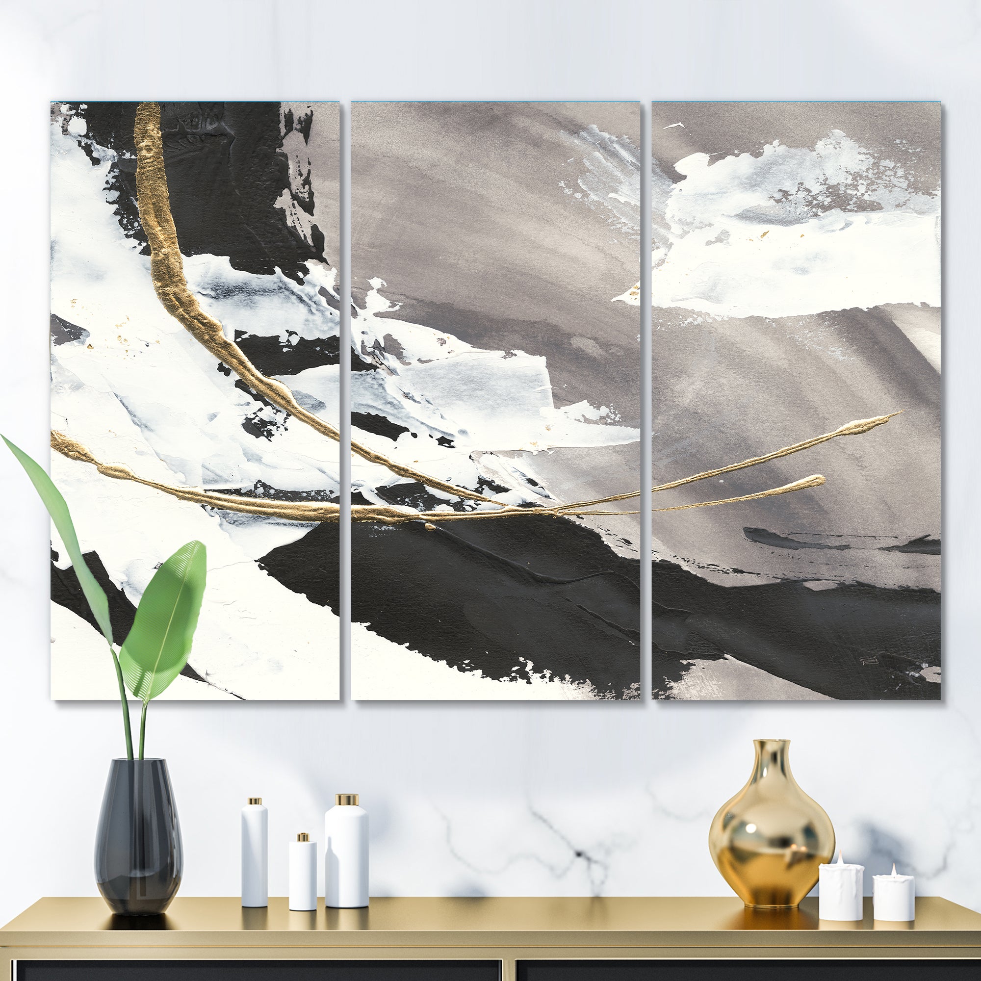 Designart 'Glam Painted Arcs II' Transitional Canvas Artwork - 36x28 - 3 Panels