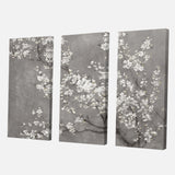 Designart 'White Cherry Blossoms II' Traditional Canvas Artwork - 36x28 - 3 Panels