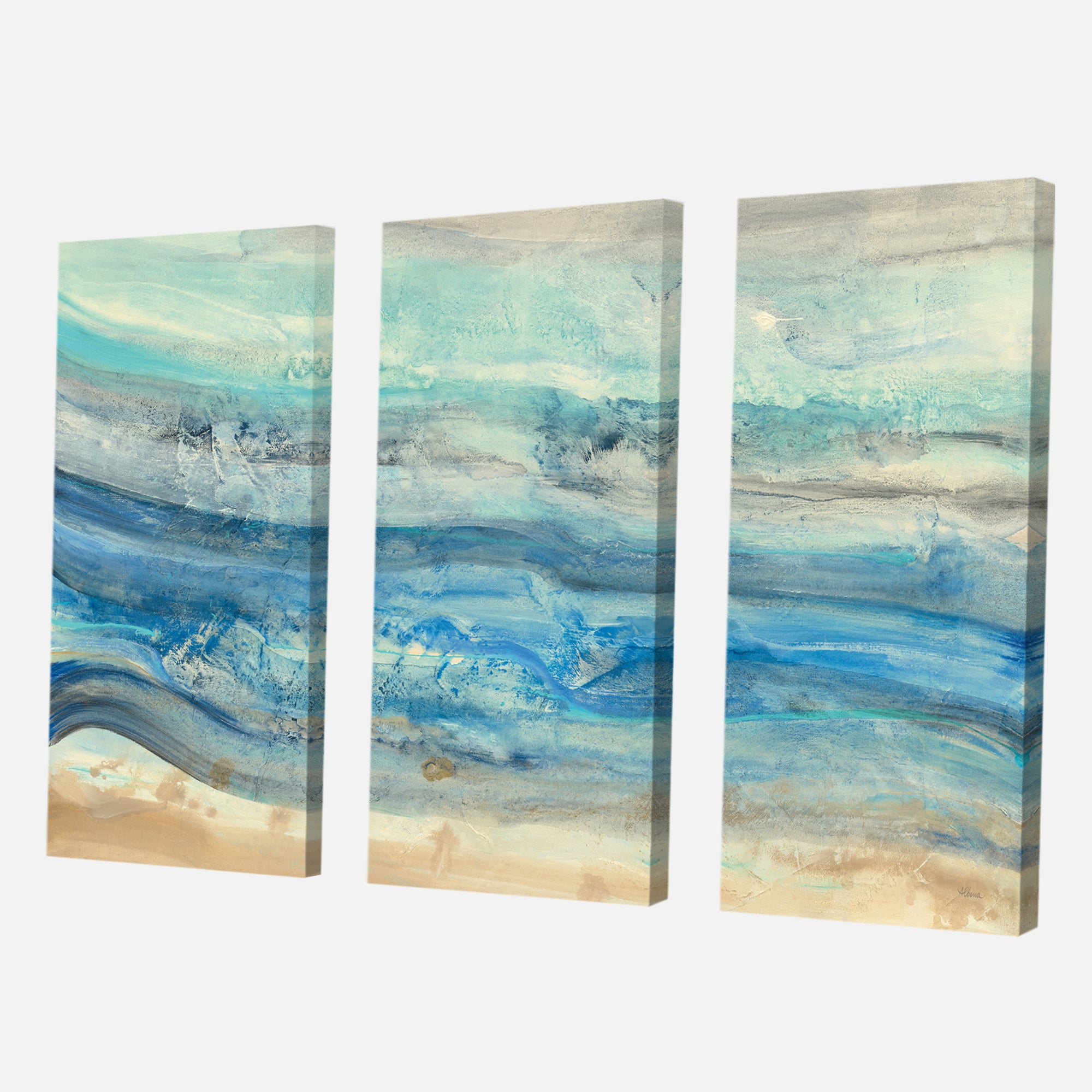 Designart 'Ocean Mineral Waves' Beach Canvas Art - 36x28 - 3 Panels