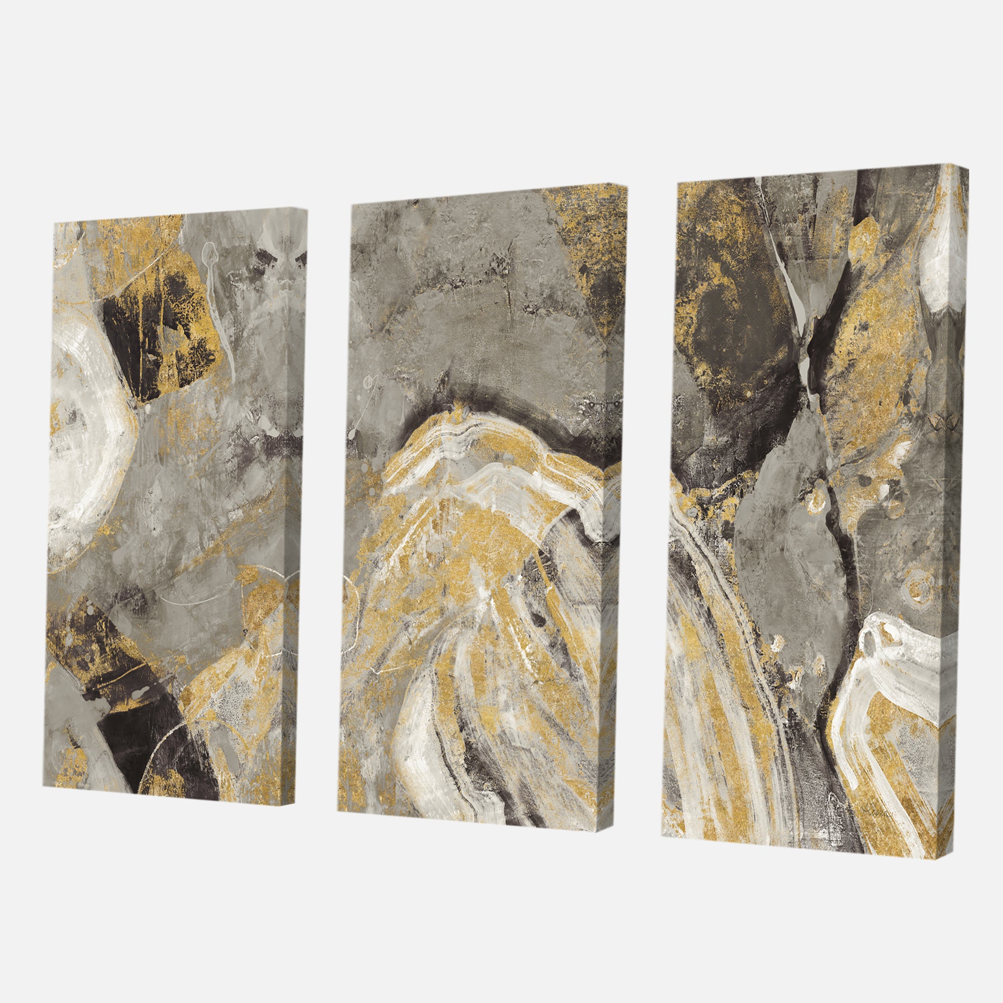 Designart 'Painted Gold Stone' Cabin & Lodge Canvas Art - 36x28 - 3 Panels
