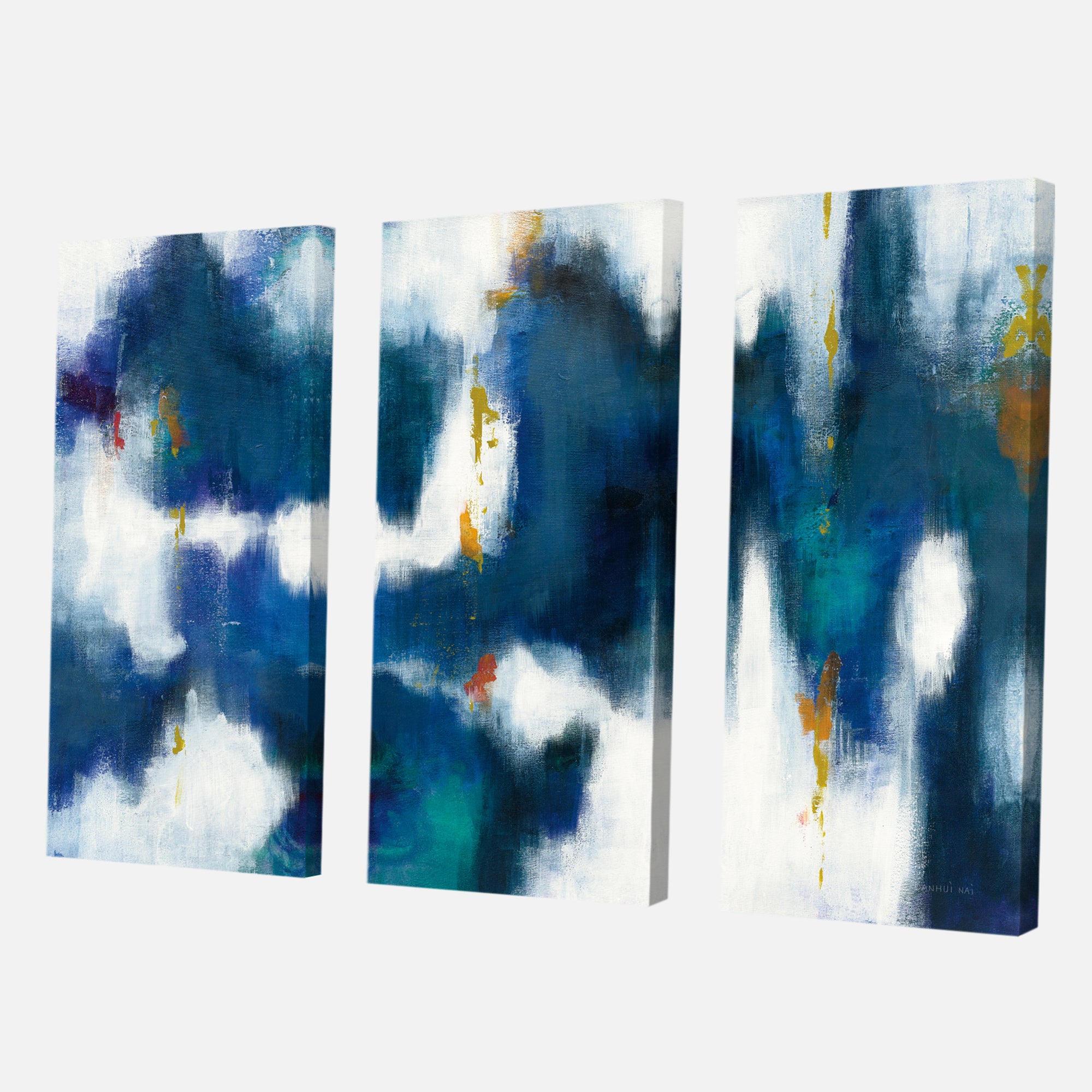 Designart 'Blue Glam Texture II' Contemporary Canvas Art - 36x28 - 3 Panels