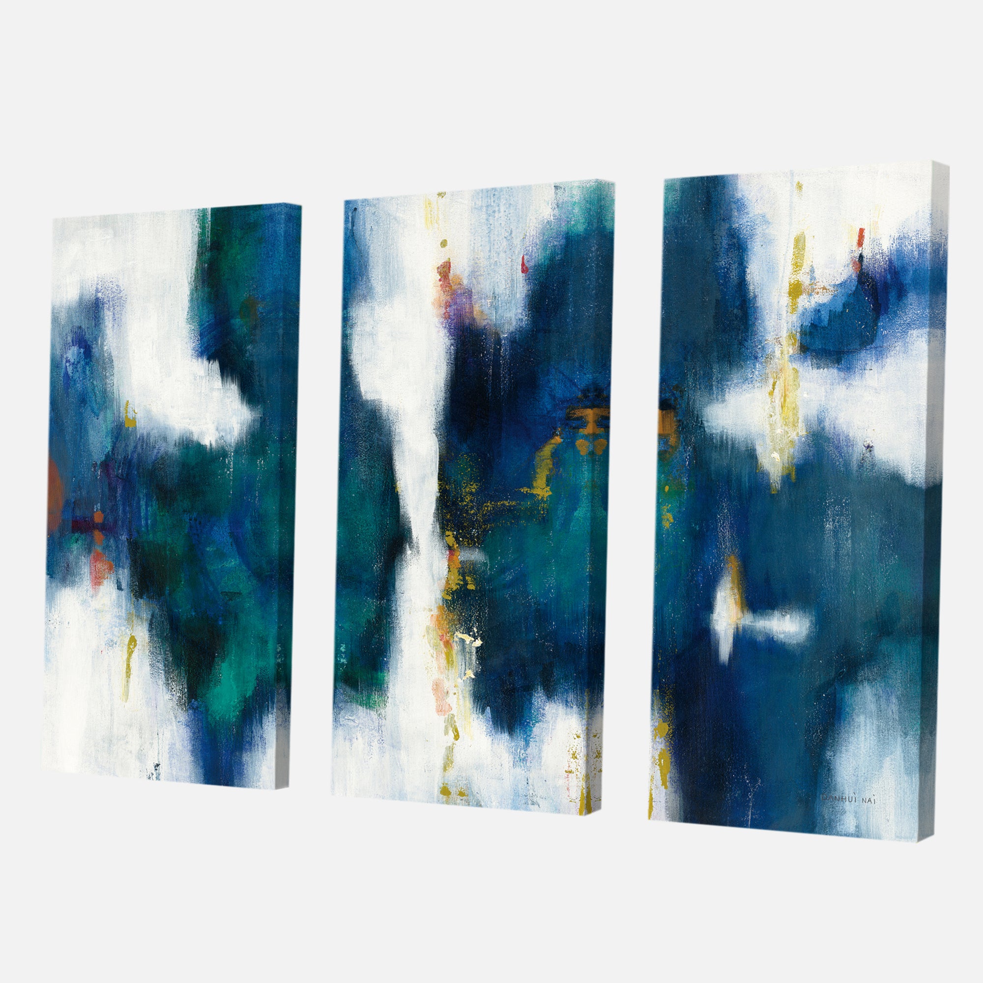 Designart 'Blue Glam Texture I' Contemporary Premium Canvas Wall Art - 36x28 - 3 Panels