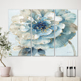 Designart 'Indigold Watercolor Flower II' Farmhouse Canvas Artwork - 36x28 - 3 Panels