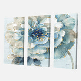 Designart 'Indigold Watercolor Flower II' Farmhouse Canvas Artwork - 36x28 - 3 Panels