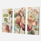 Designart 'Romantic Dark Rose Blossing Flowers' Floral Premium Canvas Wall Art - 36x28 - 3 Panels