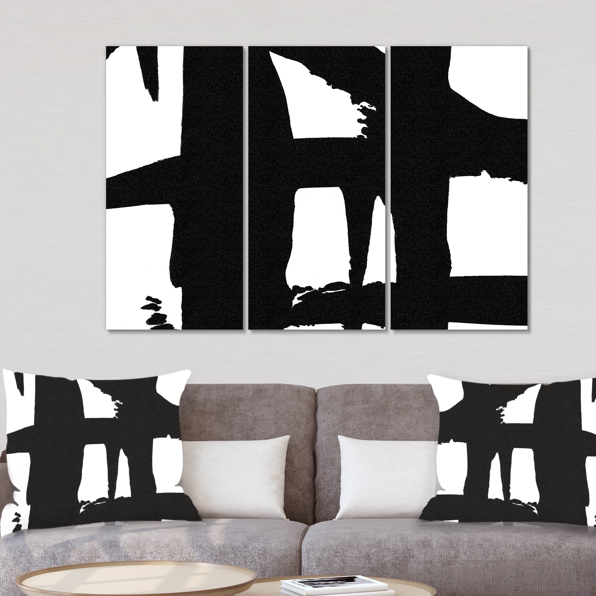 Designart 'Black & White Crossing Paths II' Modern Canvas Artwork - 36x28 - 3 Panels