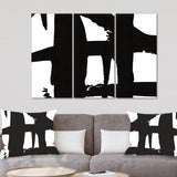Designart 'Black & White Crossing Paths II' Modern Canvas Artwork - 36x28 - 3 Panels