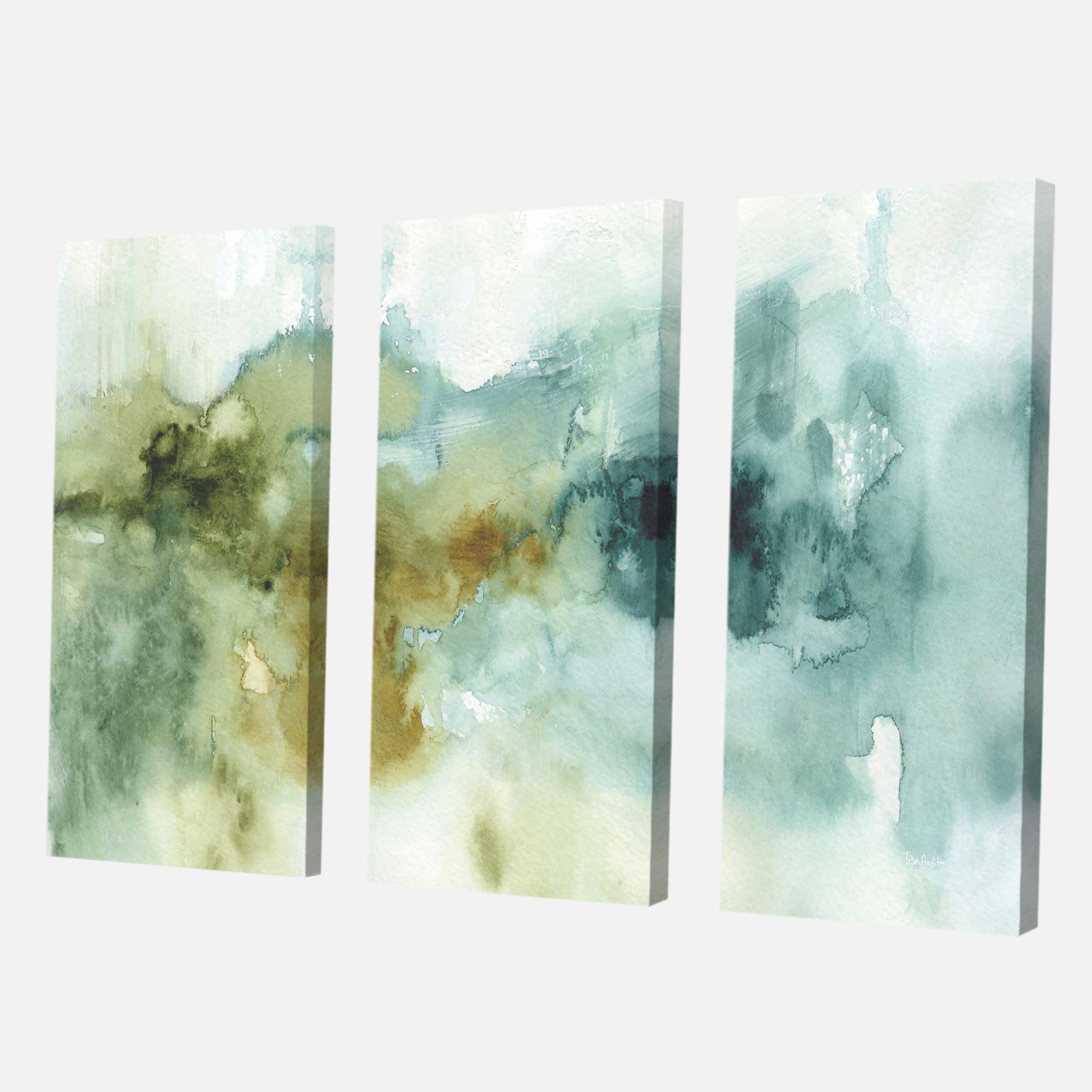 Designart 'Abstract Watercolor Green House' Modern Canvas Art - 36x28 - 3 Panels