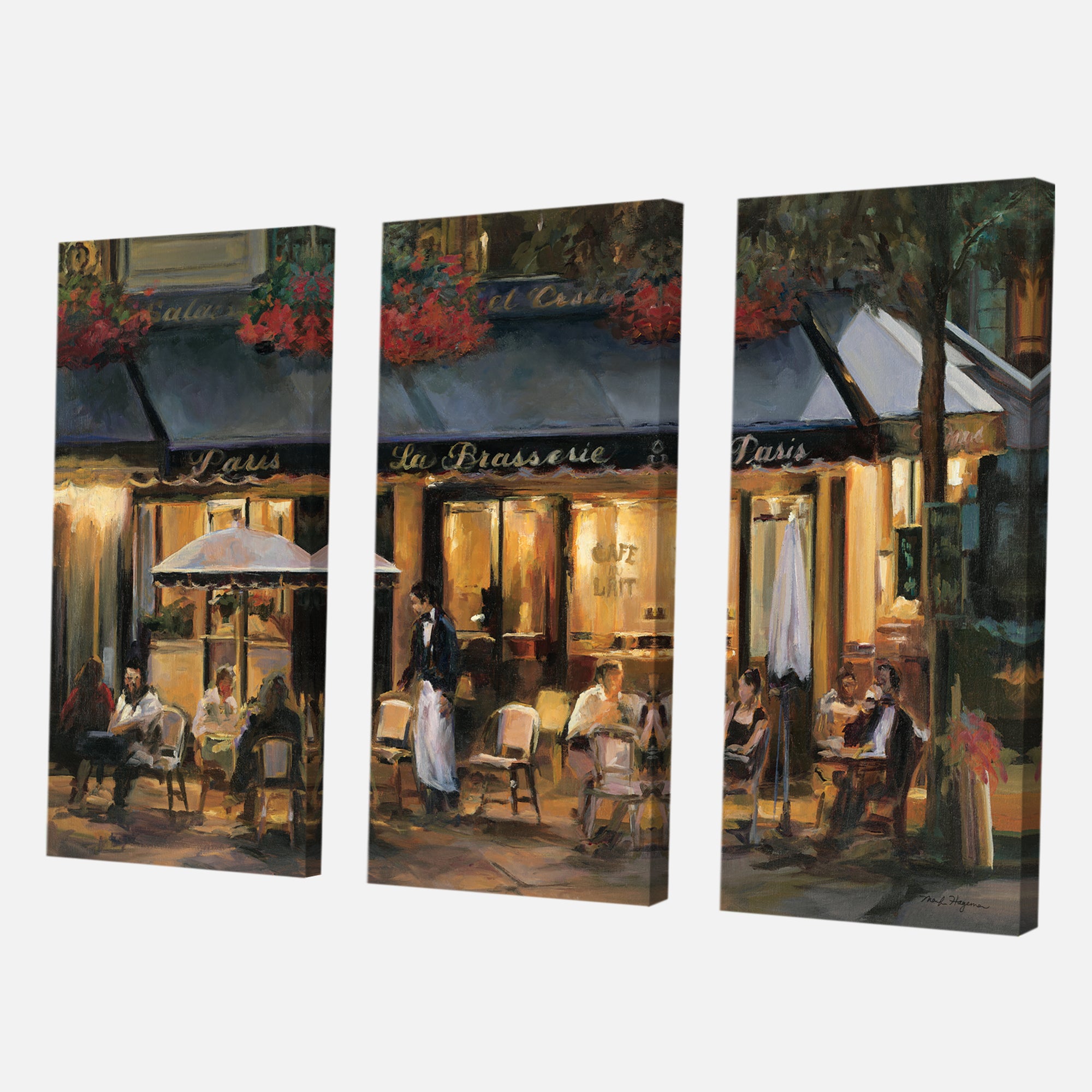 Designart 'La Brasserie of Champs-Élysées Paris' French Country Gallery-wrapped Canvas - 36x28 - 3 Panels