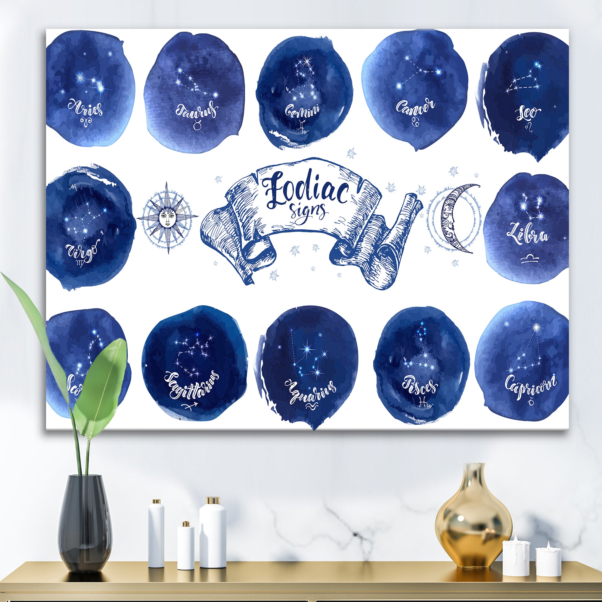 Collection of Astrology Signs On Blue
