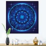 Neon Deep Blue Horoscope Circle With Zodiac Signs