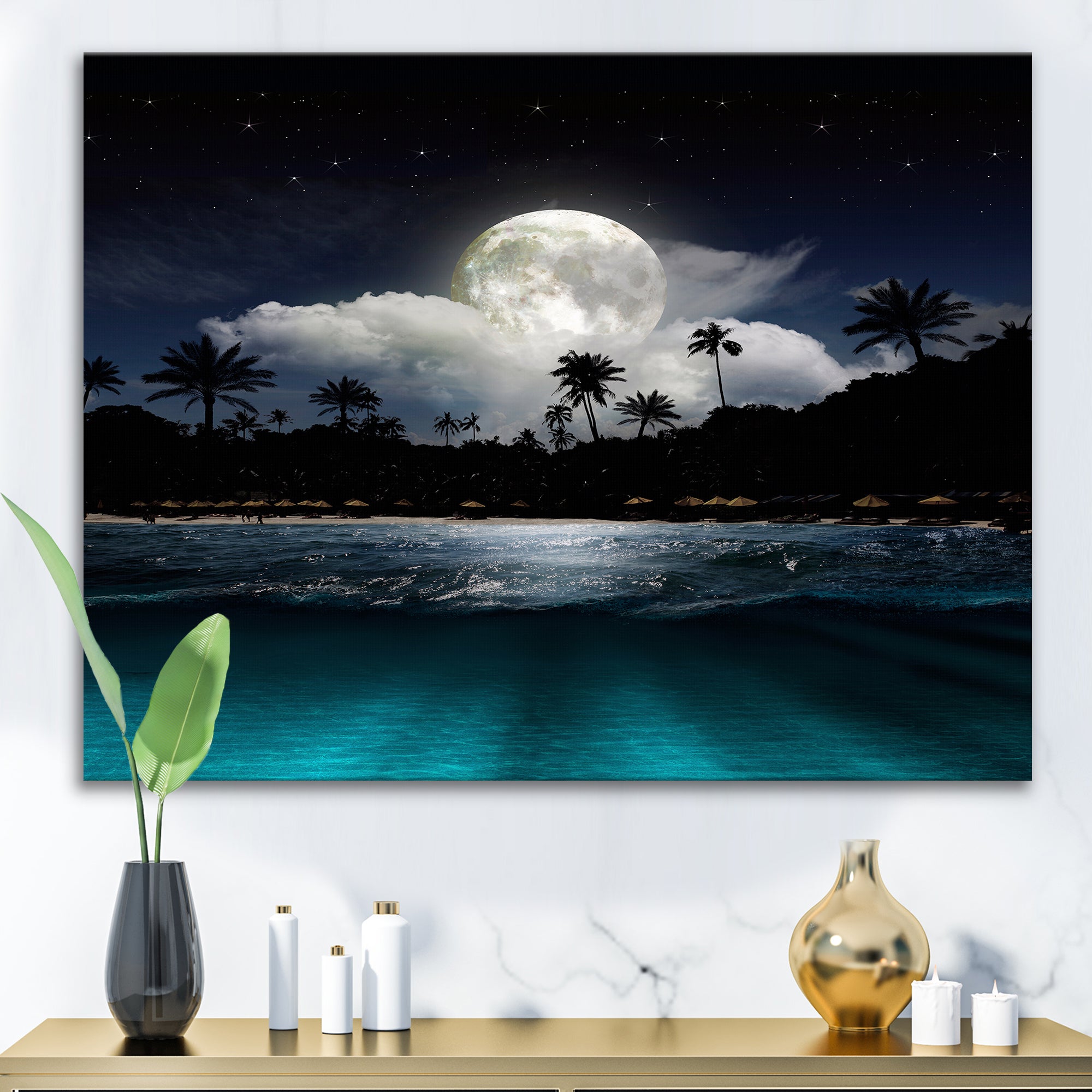 Fishing Boat Under Tropical Full Moon