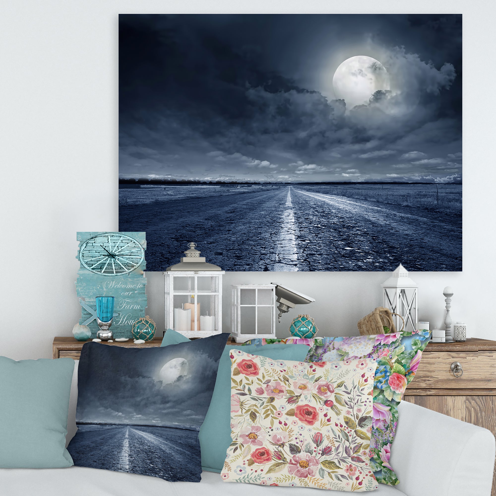 Asphalt Road Under Cloudy Full Moon I