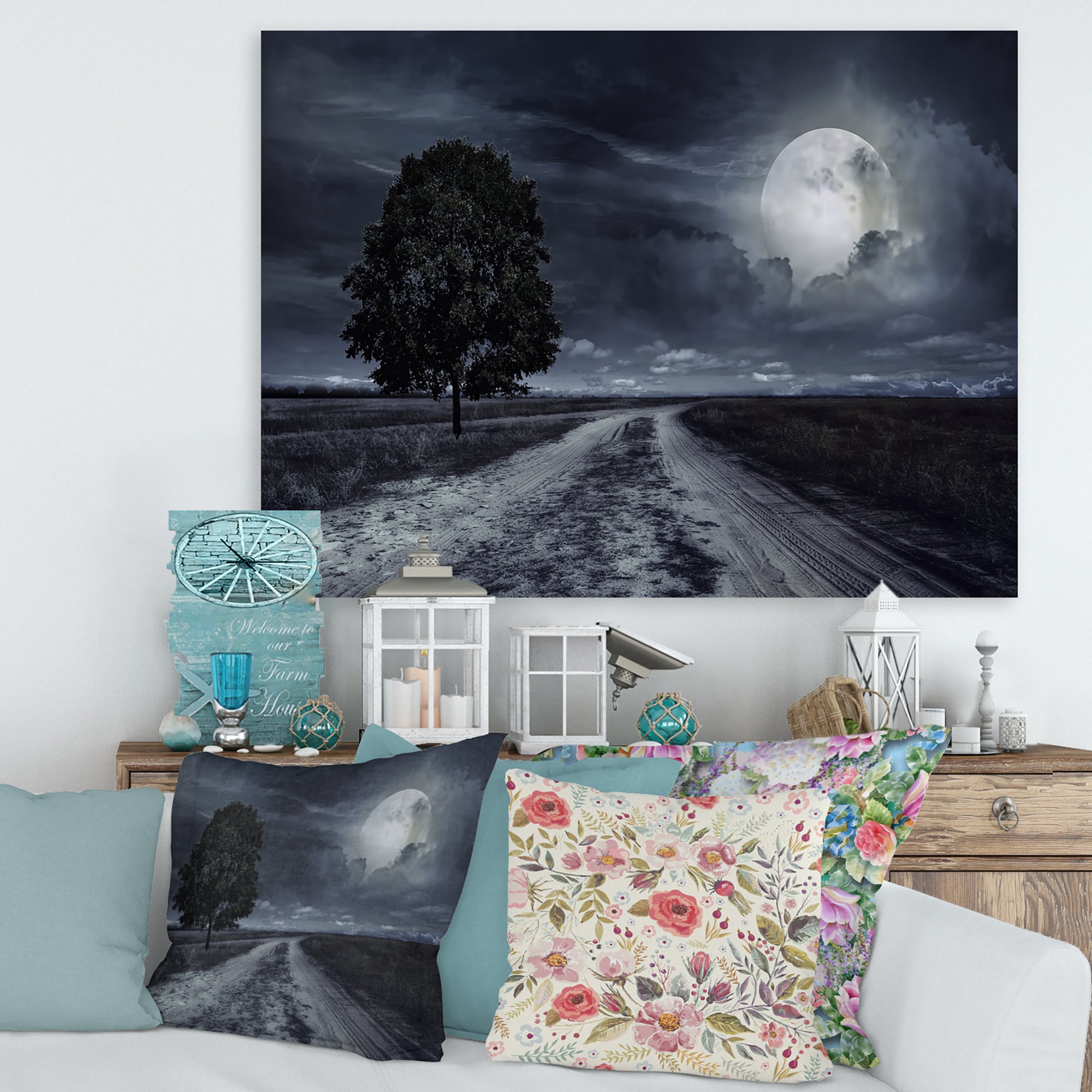 Paved Road Under A Full Moon