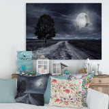 Paved Road Under A Full Moon