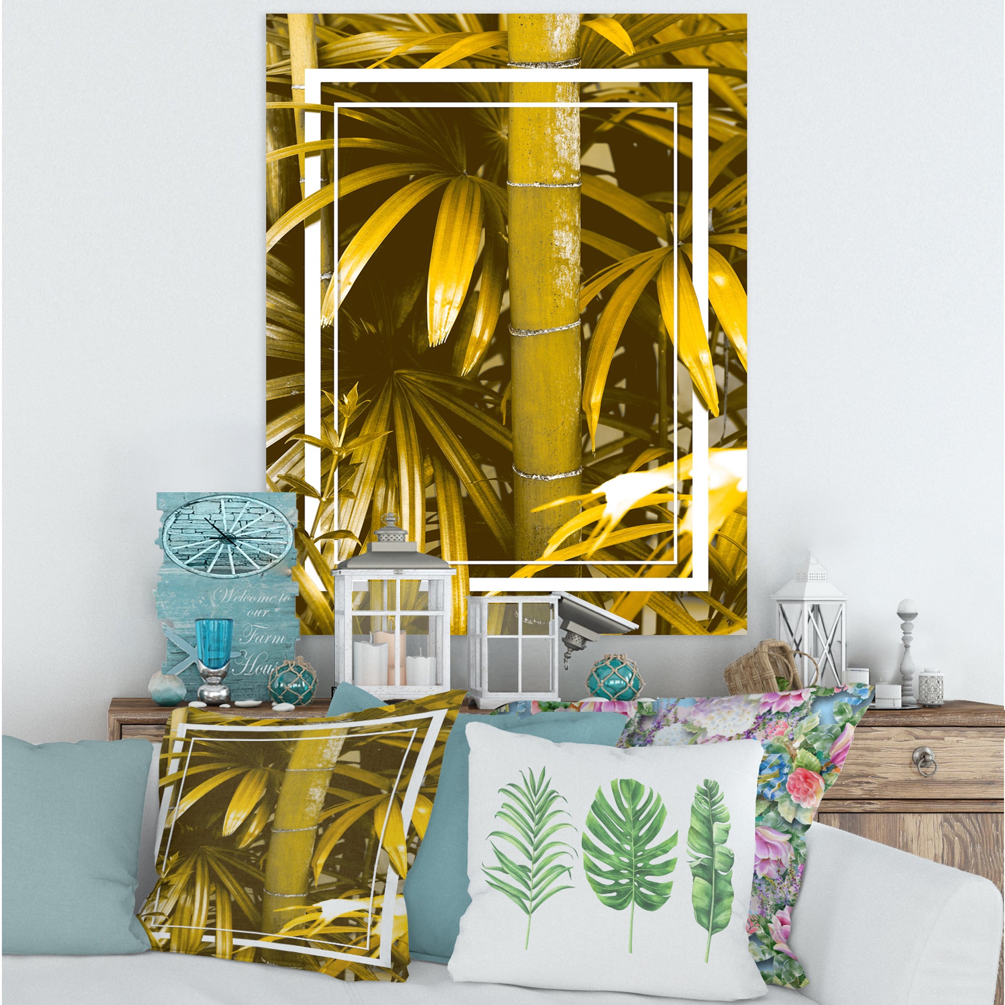 Yellow Bamboo and Tropical Leaves