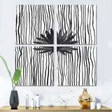 Black and White Tropical Leaf On Striped III