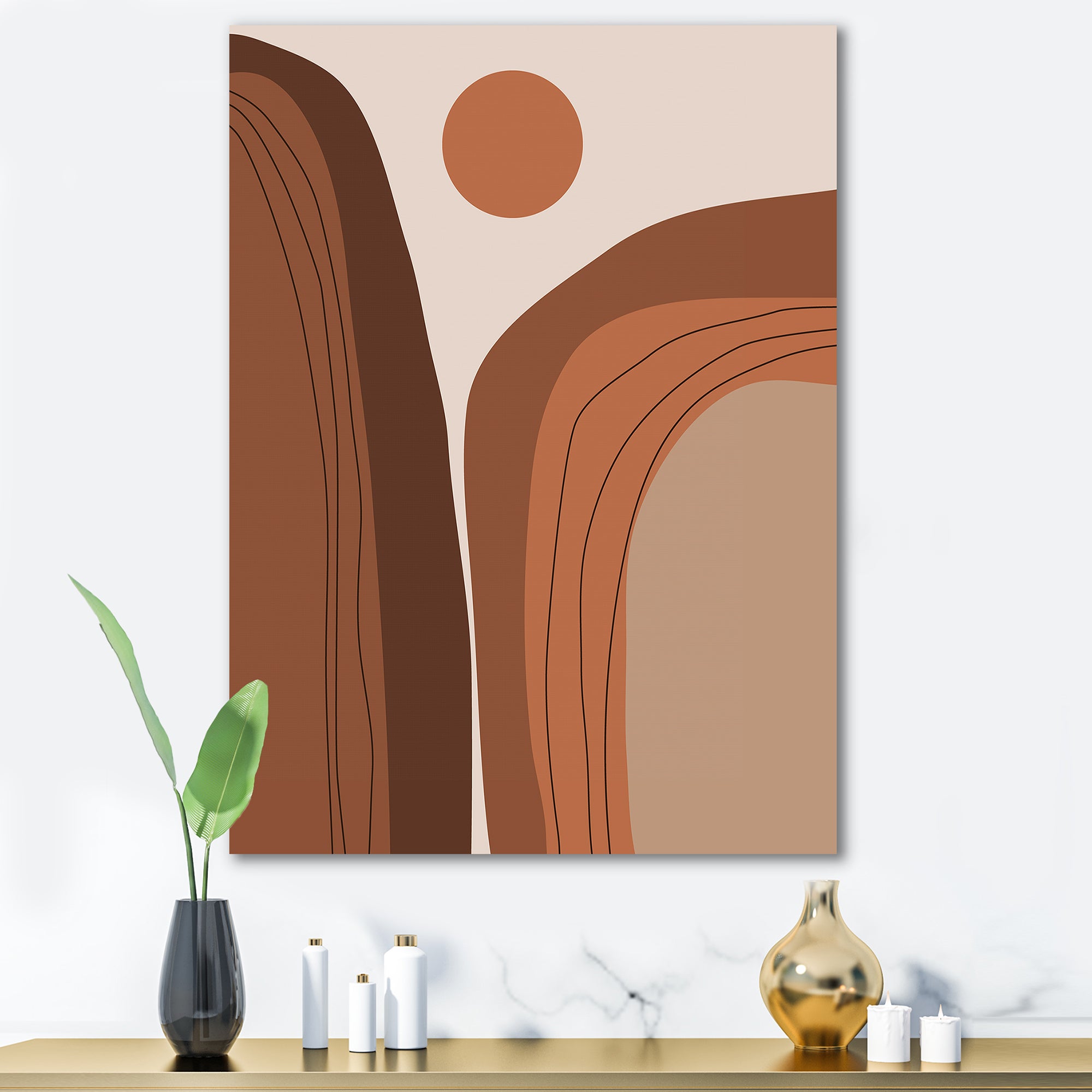 Abstract Terracotta Sunset Mountain Landscape