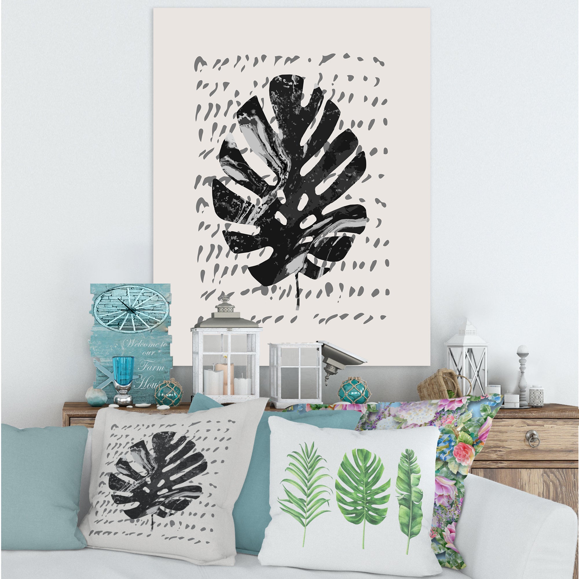 Minimal Tropical Palm Leaf On Grunge Texture