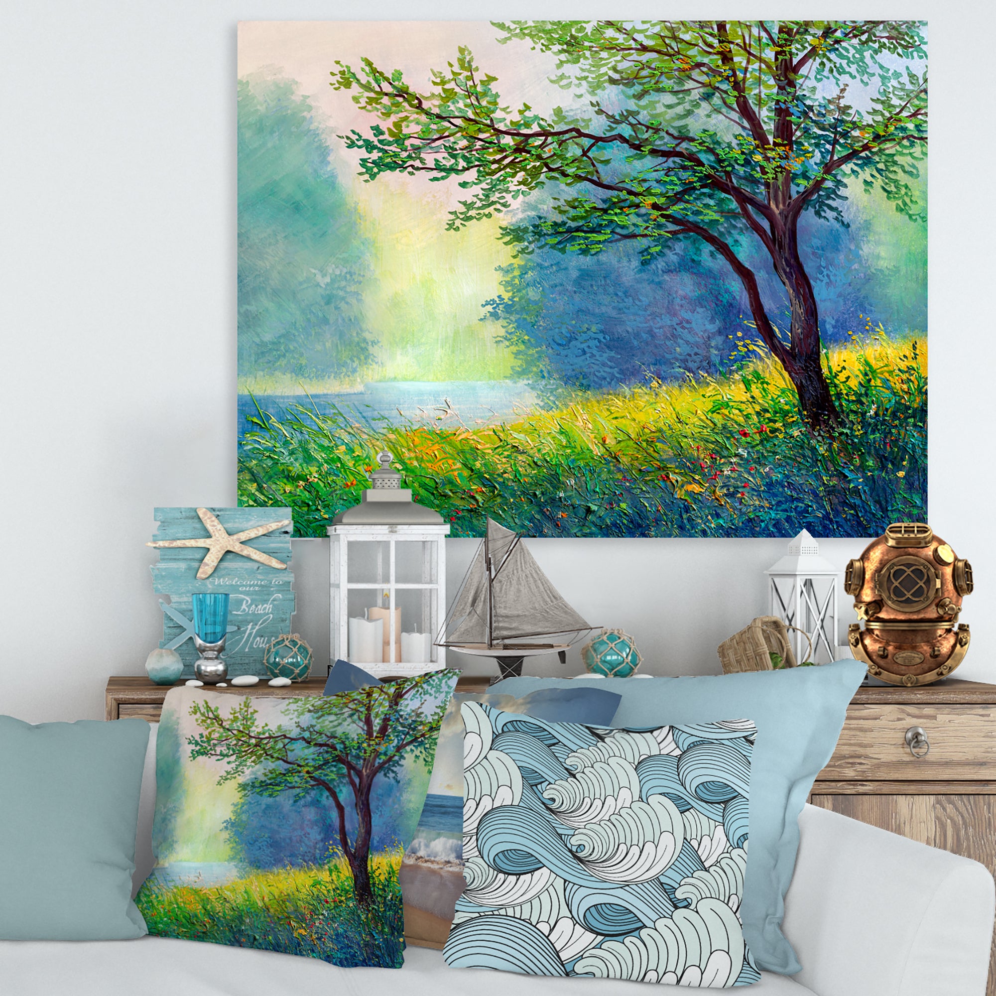 Summer Forest With River and Waterfall