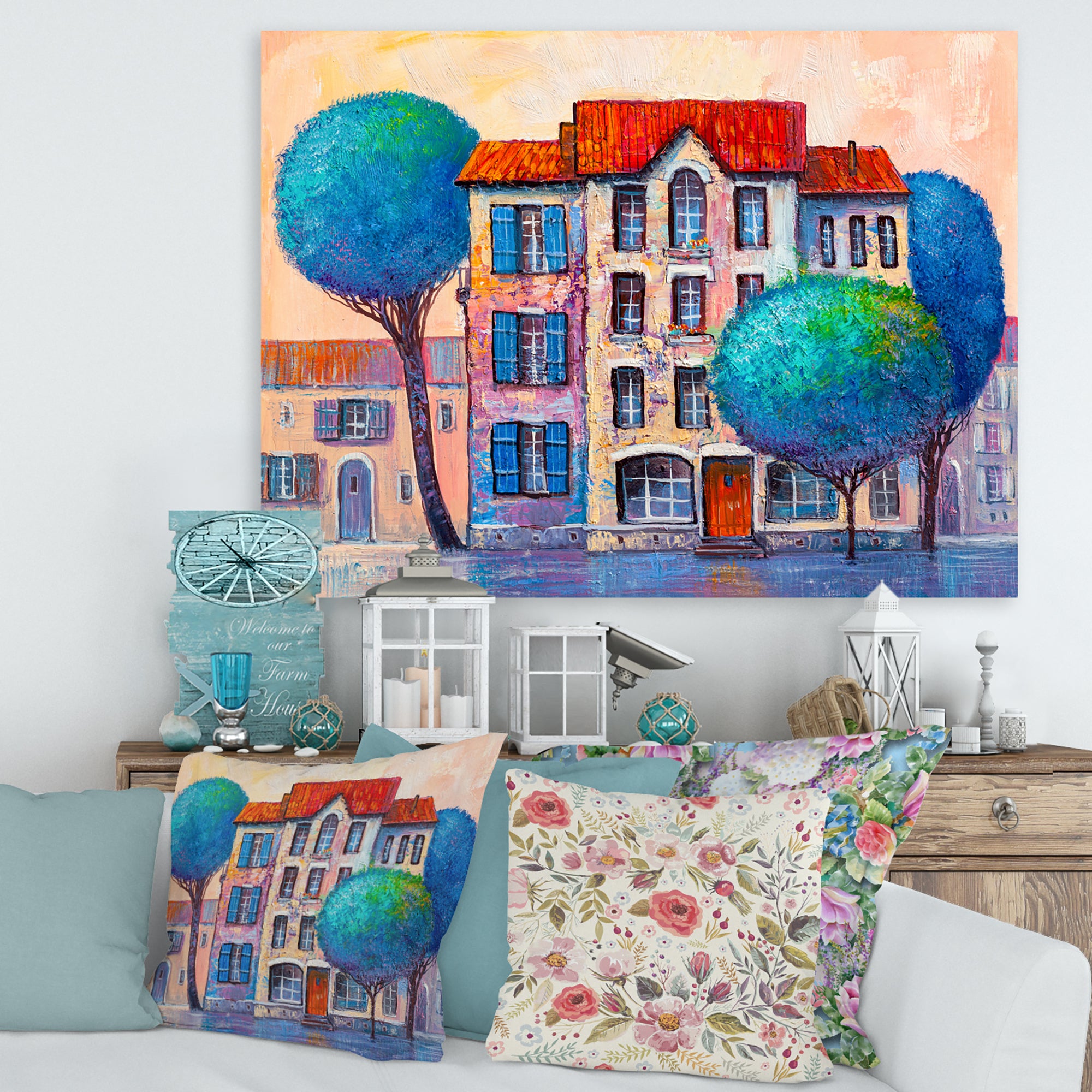 House With Red Roof and Colorful Autumn Trees