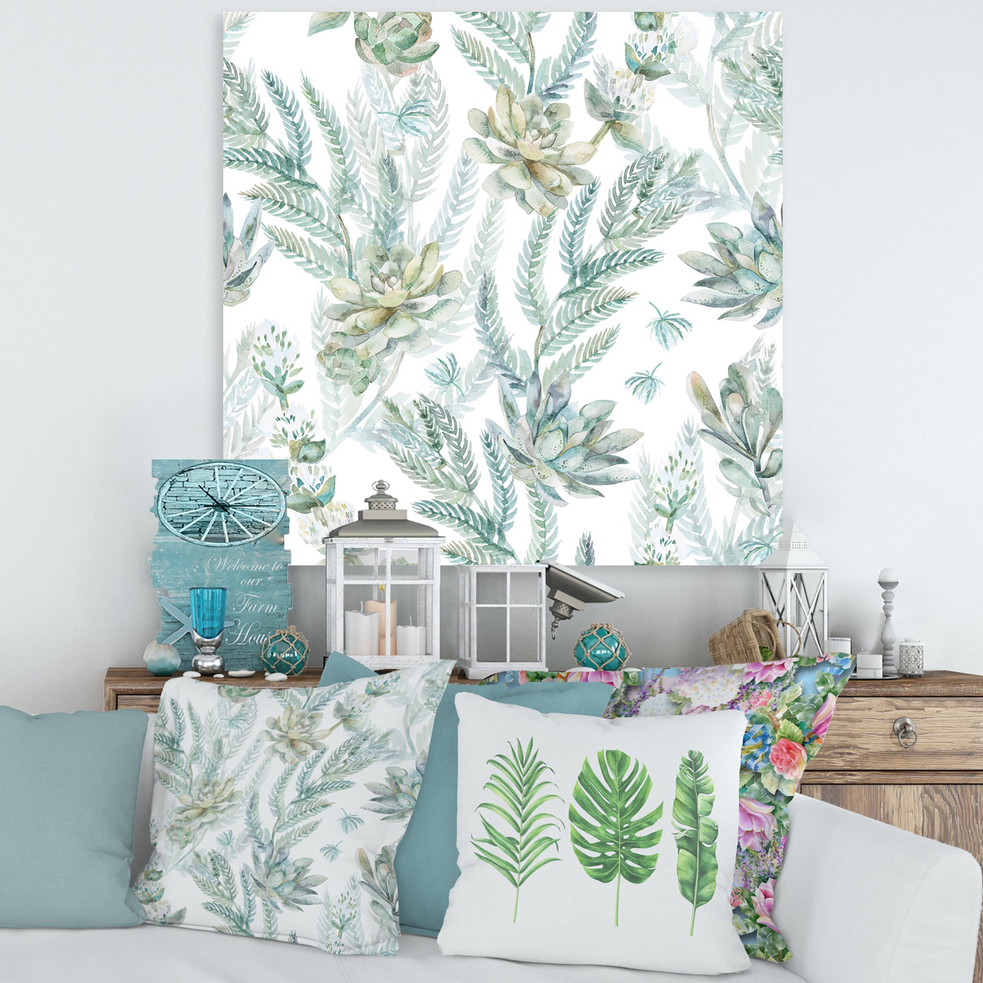 Floral Seamless Pattern Succulents Ferns Thorns