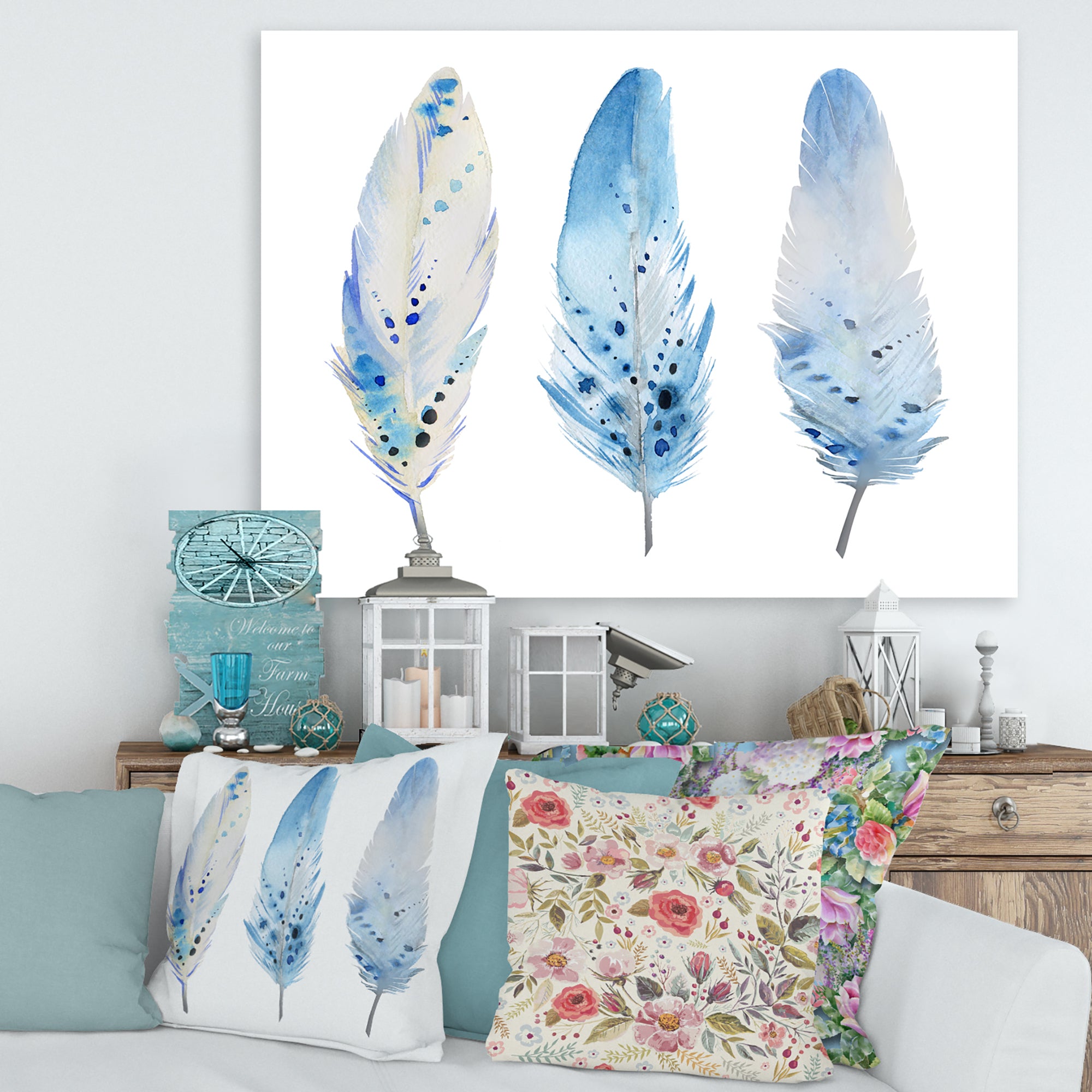 Blue Boho Feathers II