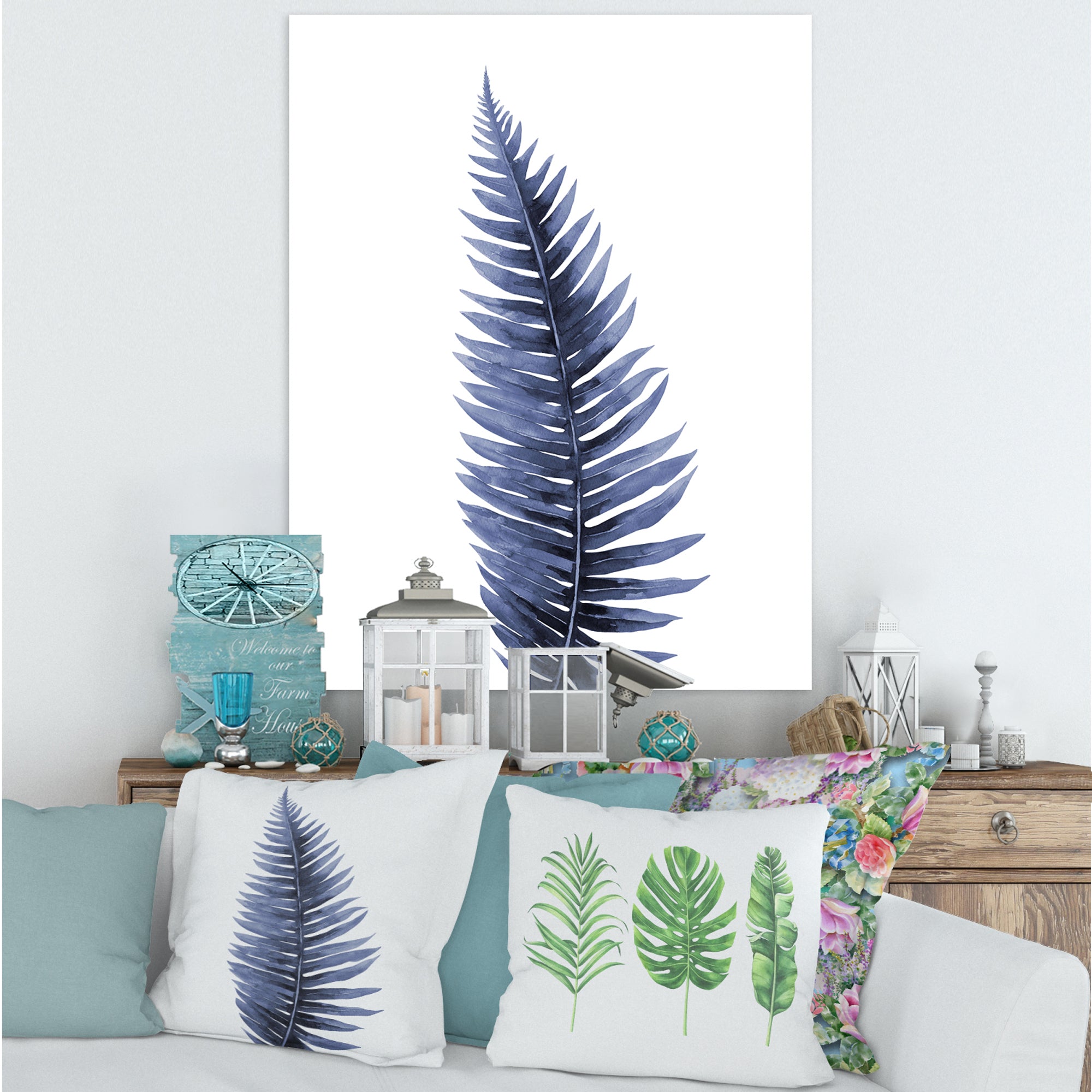 Tropical Blue Watercolour Leaves II