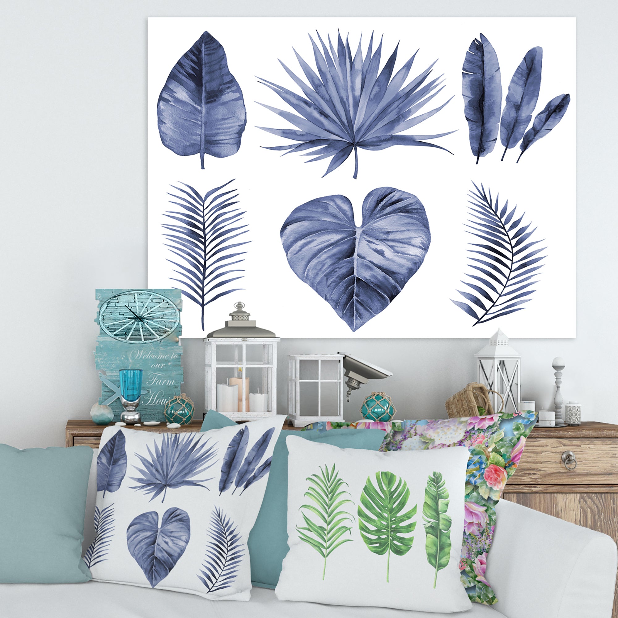 Tropical Blue Watercolour Leaves IV