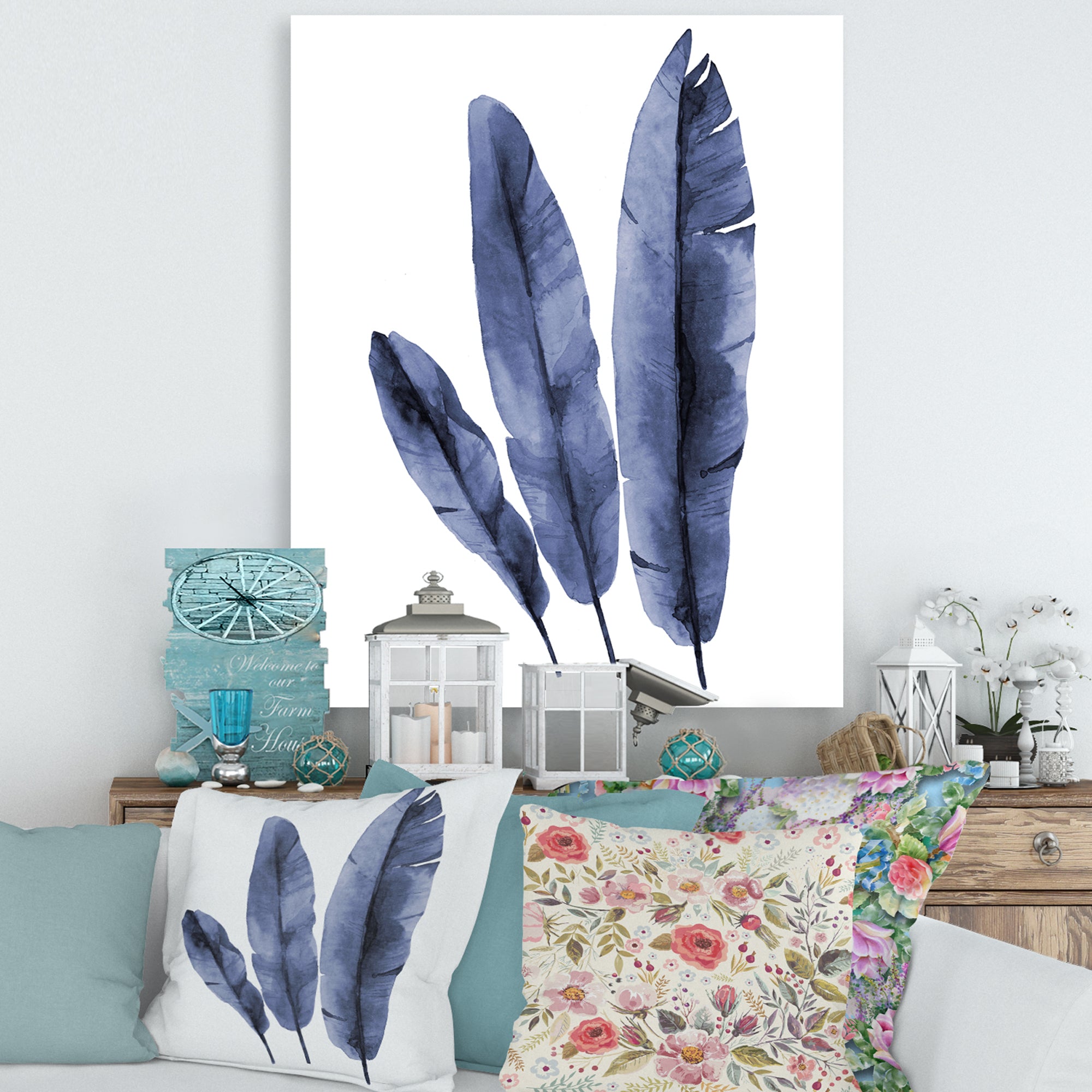 Navy Blue Tropical Banana Leaves