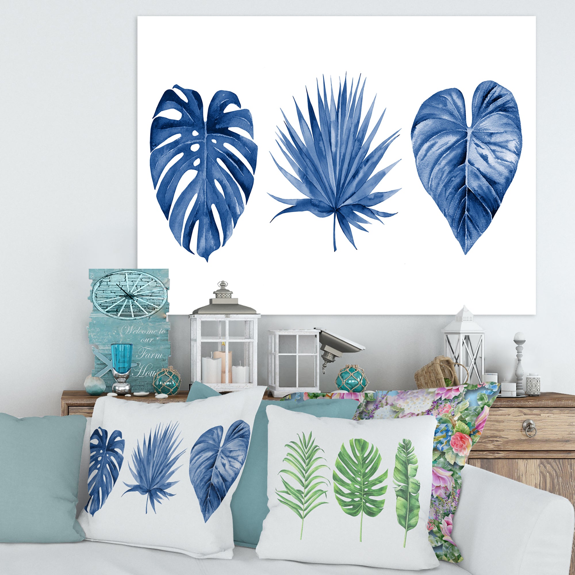 Classic Blue Tropical Leaves