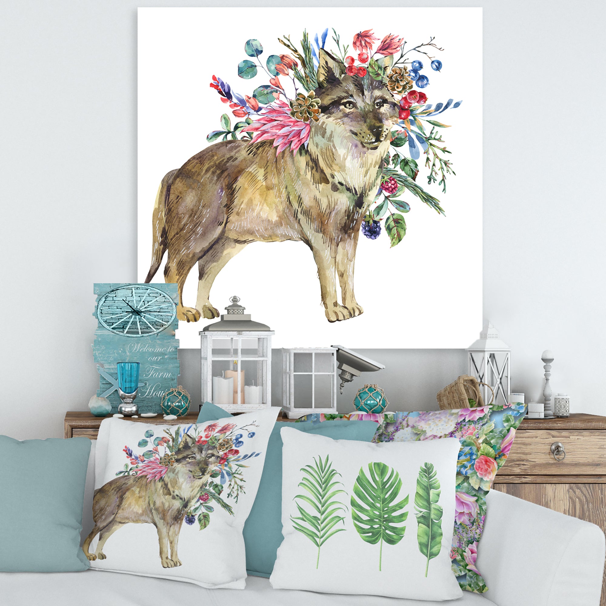 Wolf With Woodland Flowers