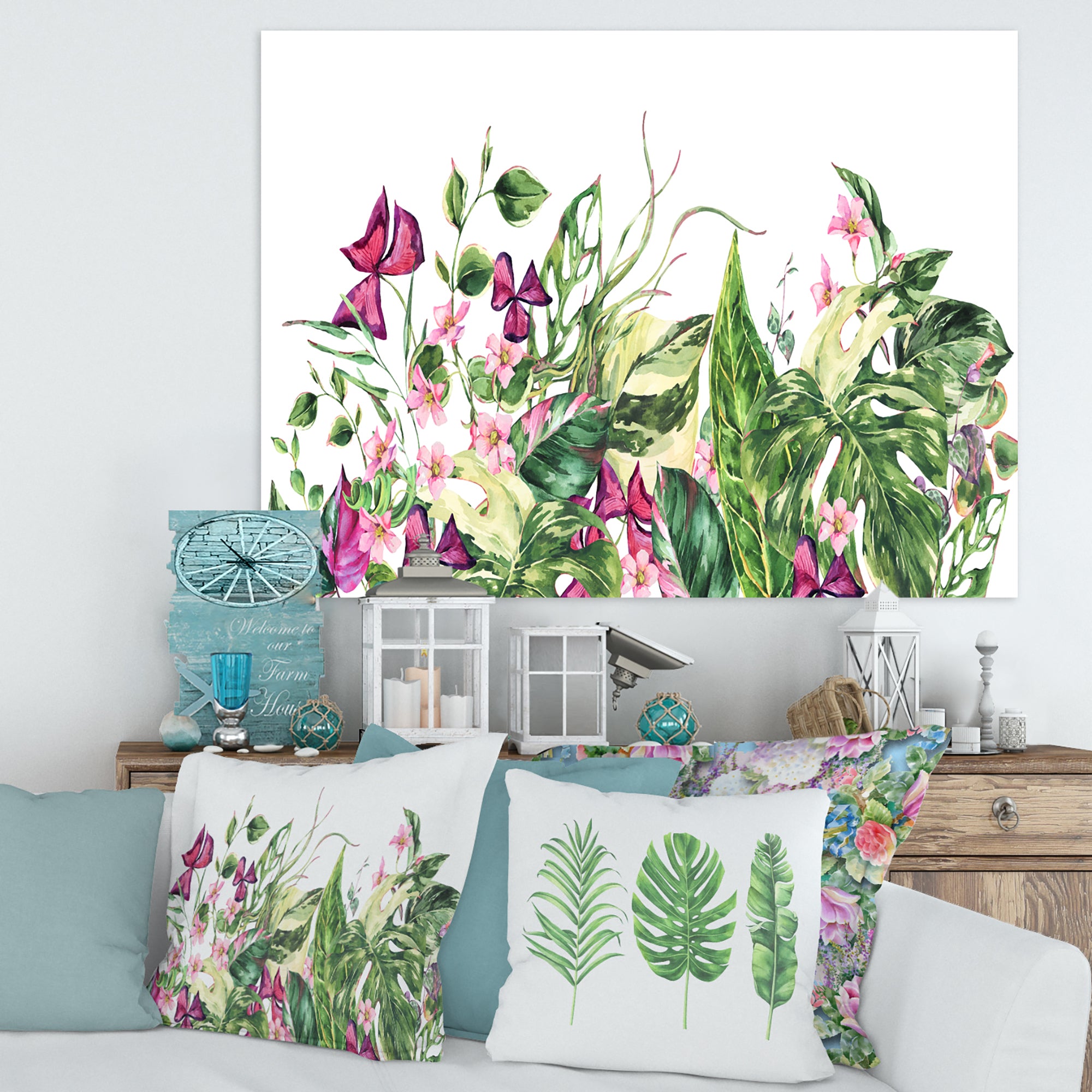 Vintage Floral Tropical Leaves I