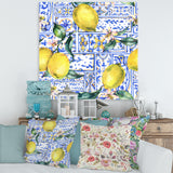 Lemon Ornament On Blue Geometrical Pattern I