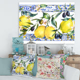 Lemon Ornament On Blue Geometrical Pattern II