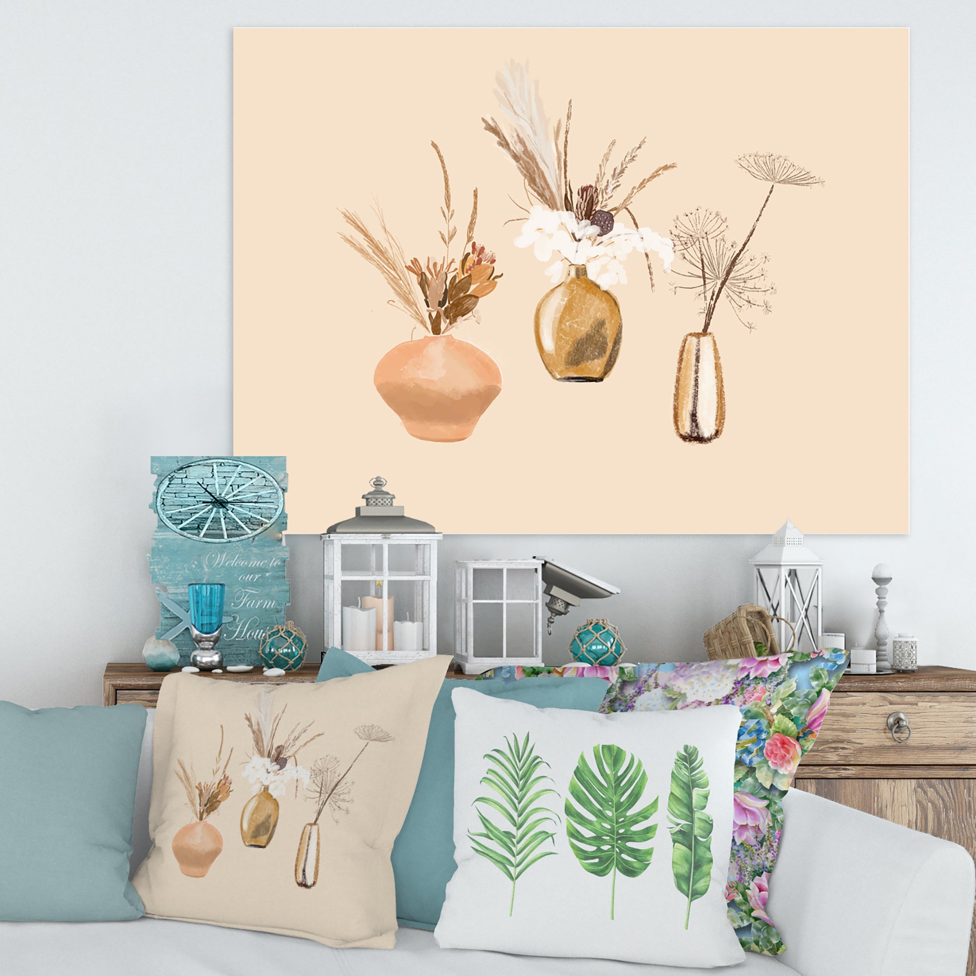 Bouquets Of Wildflowers In Gold Vases I