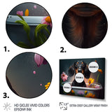 Funny Black Daschund Dog Taking A Flower Bath II