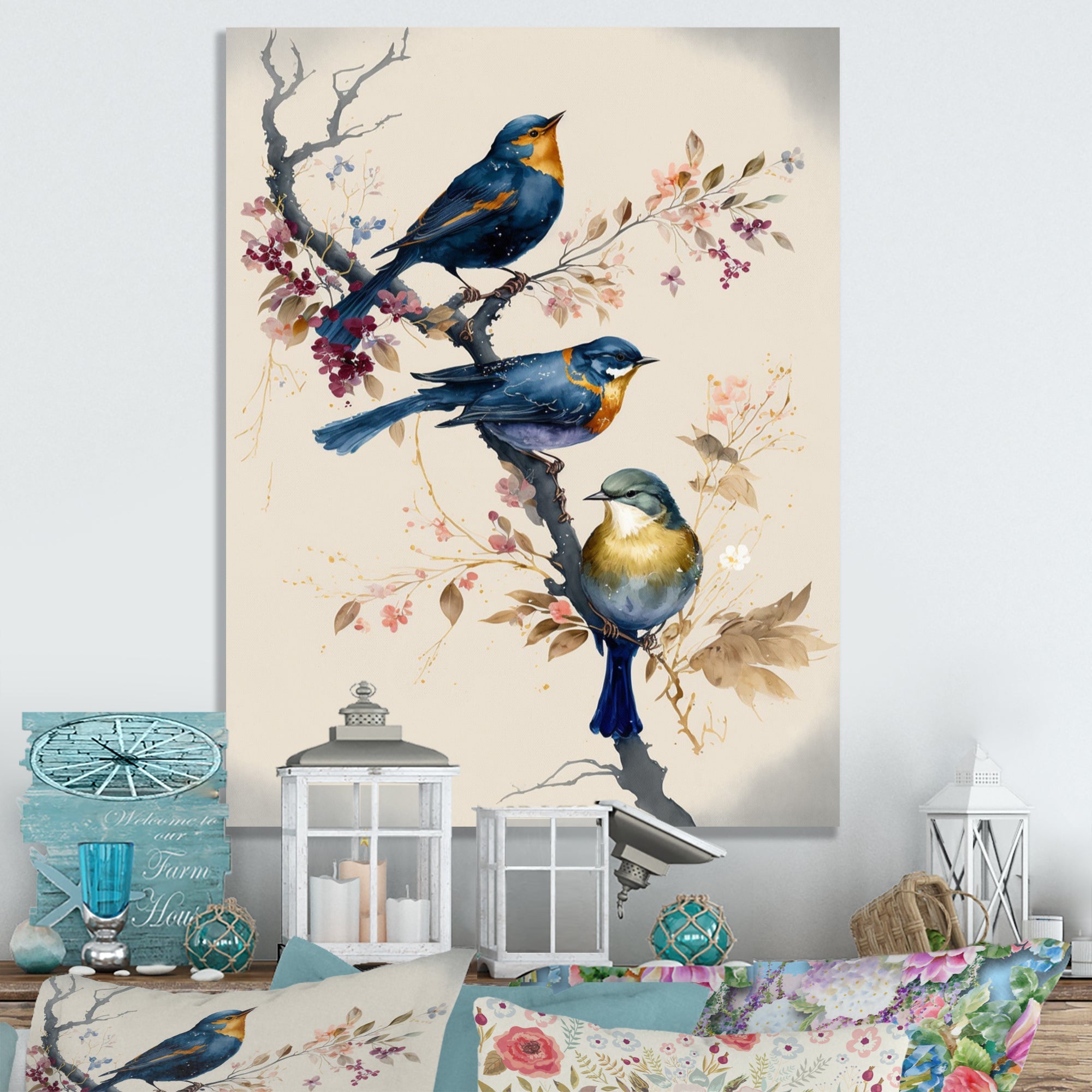 Multicolor Birds On Plum Blossoms Tree XV