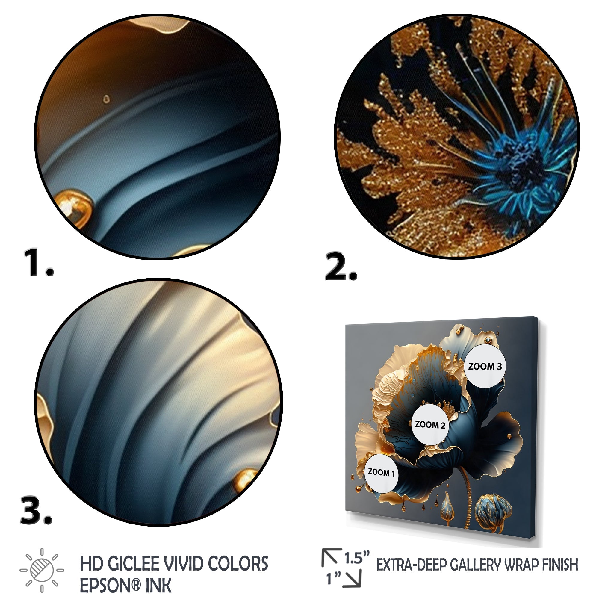 Deep Blue And Gold Single Flower IV