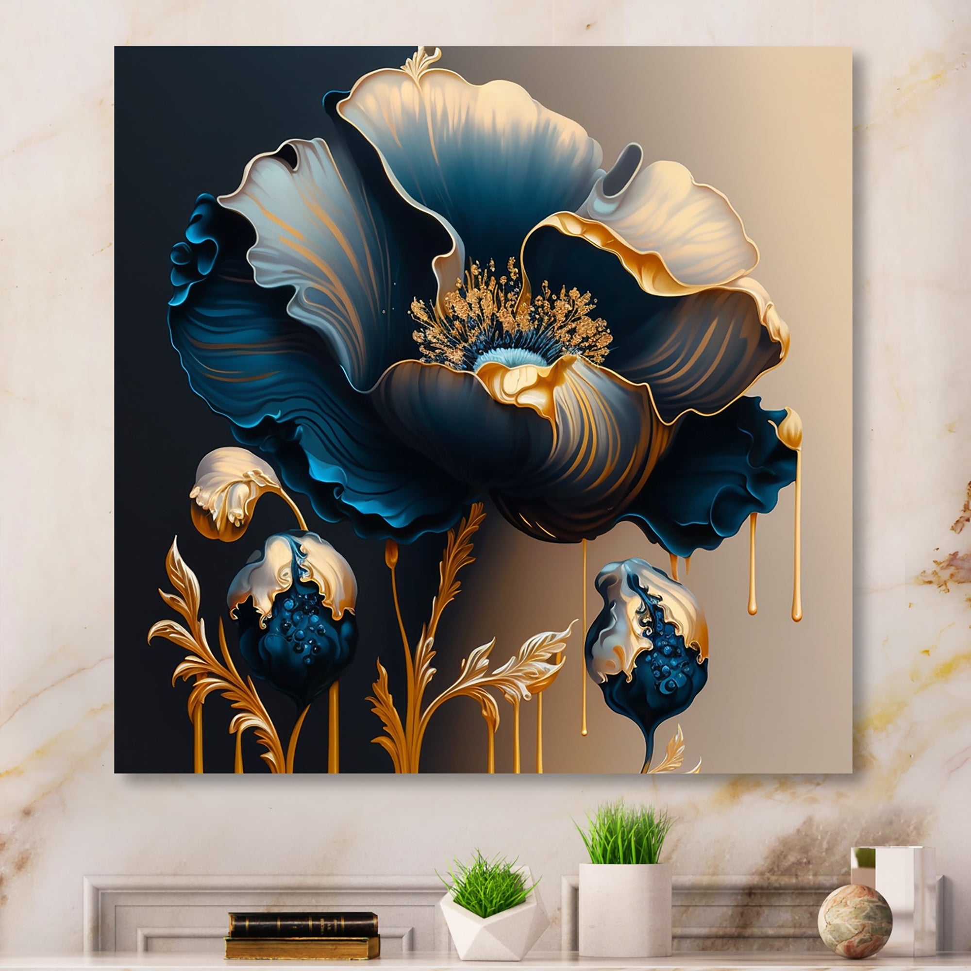 Deep Blue And Gold Single Flower V