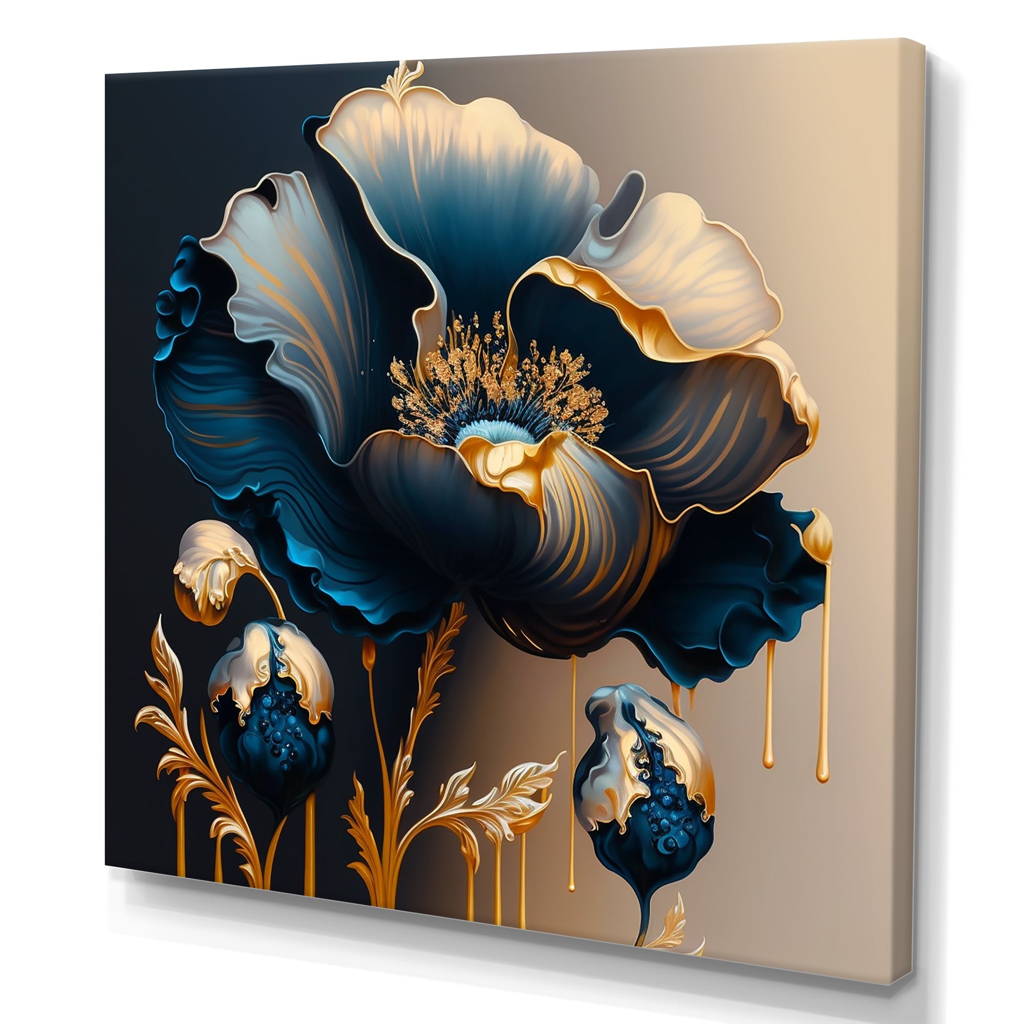 Deep Blue And Gold Single Flower V