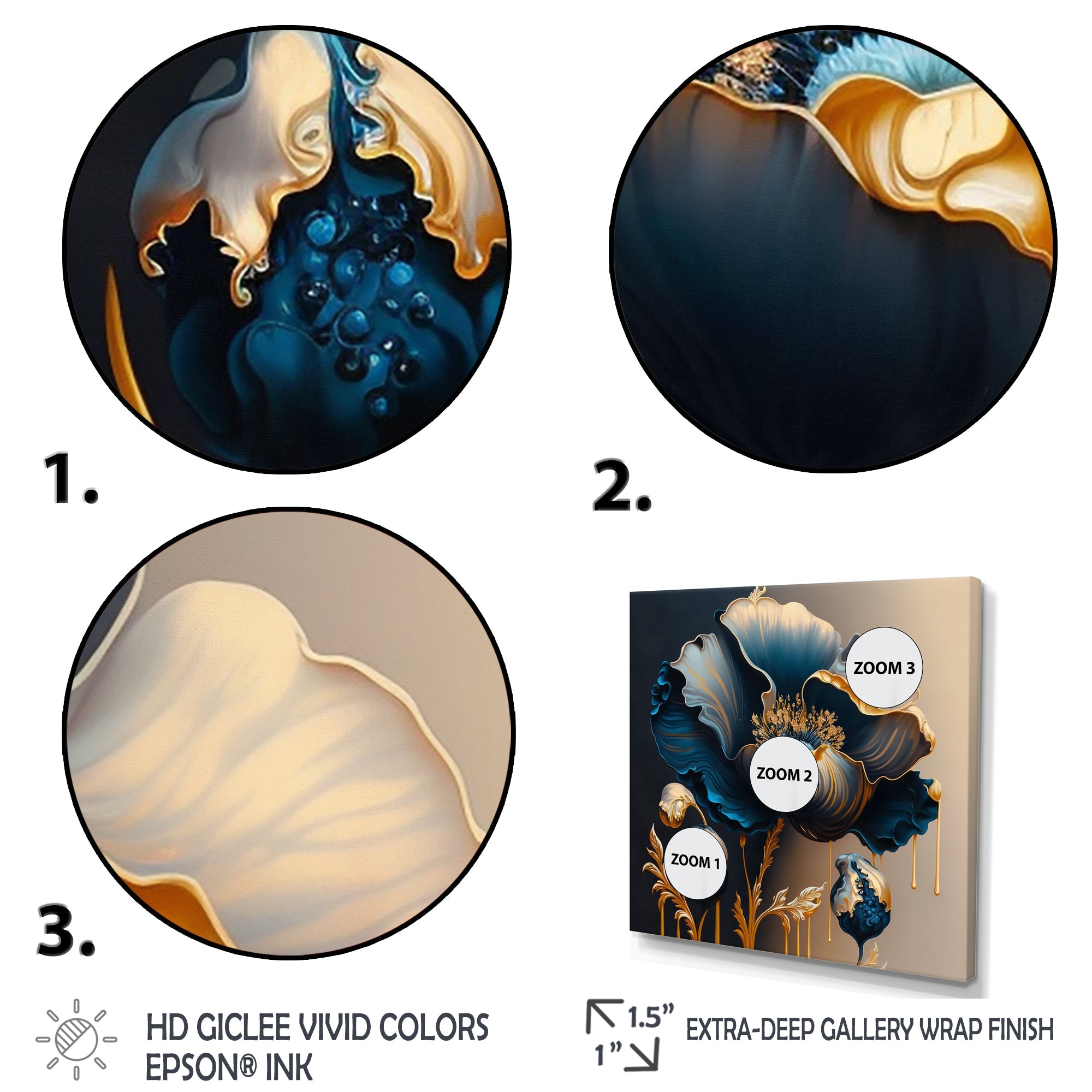 Deep Blue And Gold Single Flower V