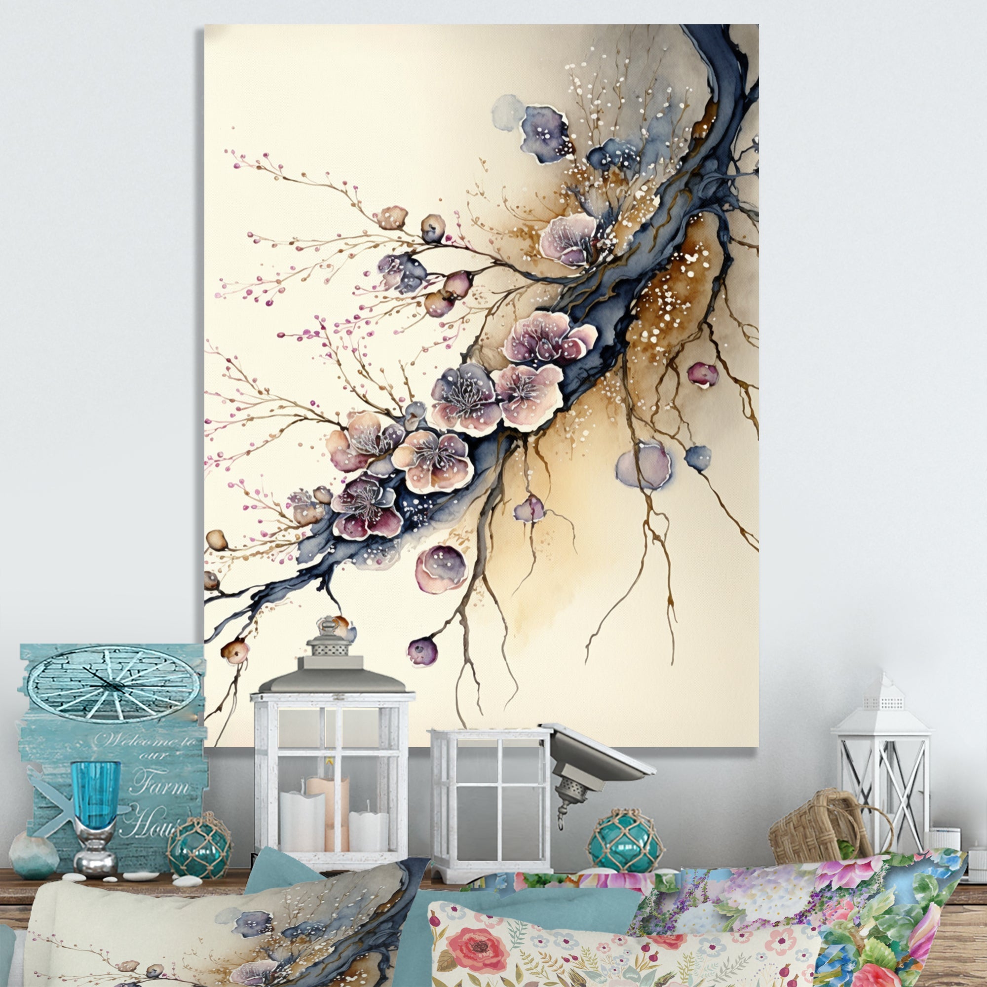 Pink And Plum Cherry Blossom Branch II