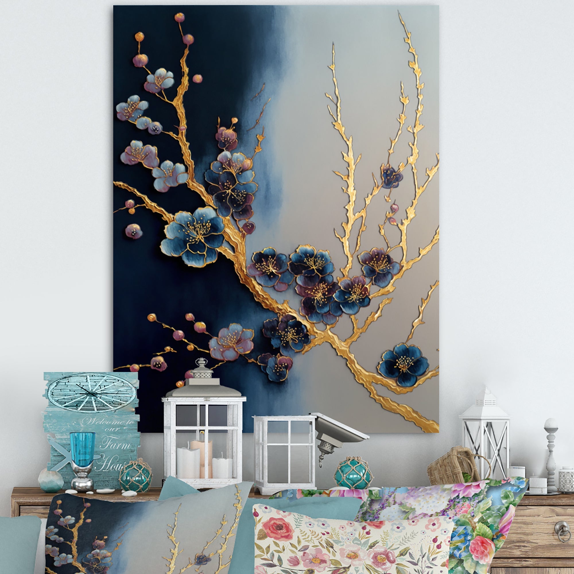 Blue Cherry Blossom Branch II